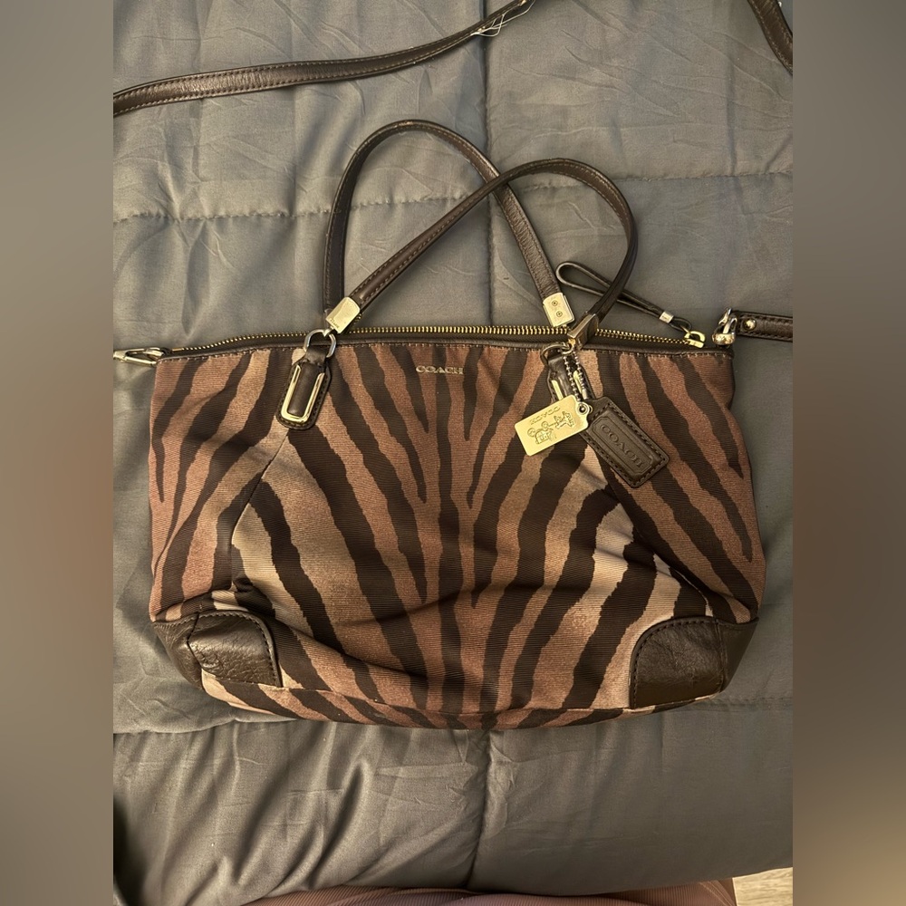 Coach Brown and Black Zebra Print Shoulder Bag